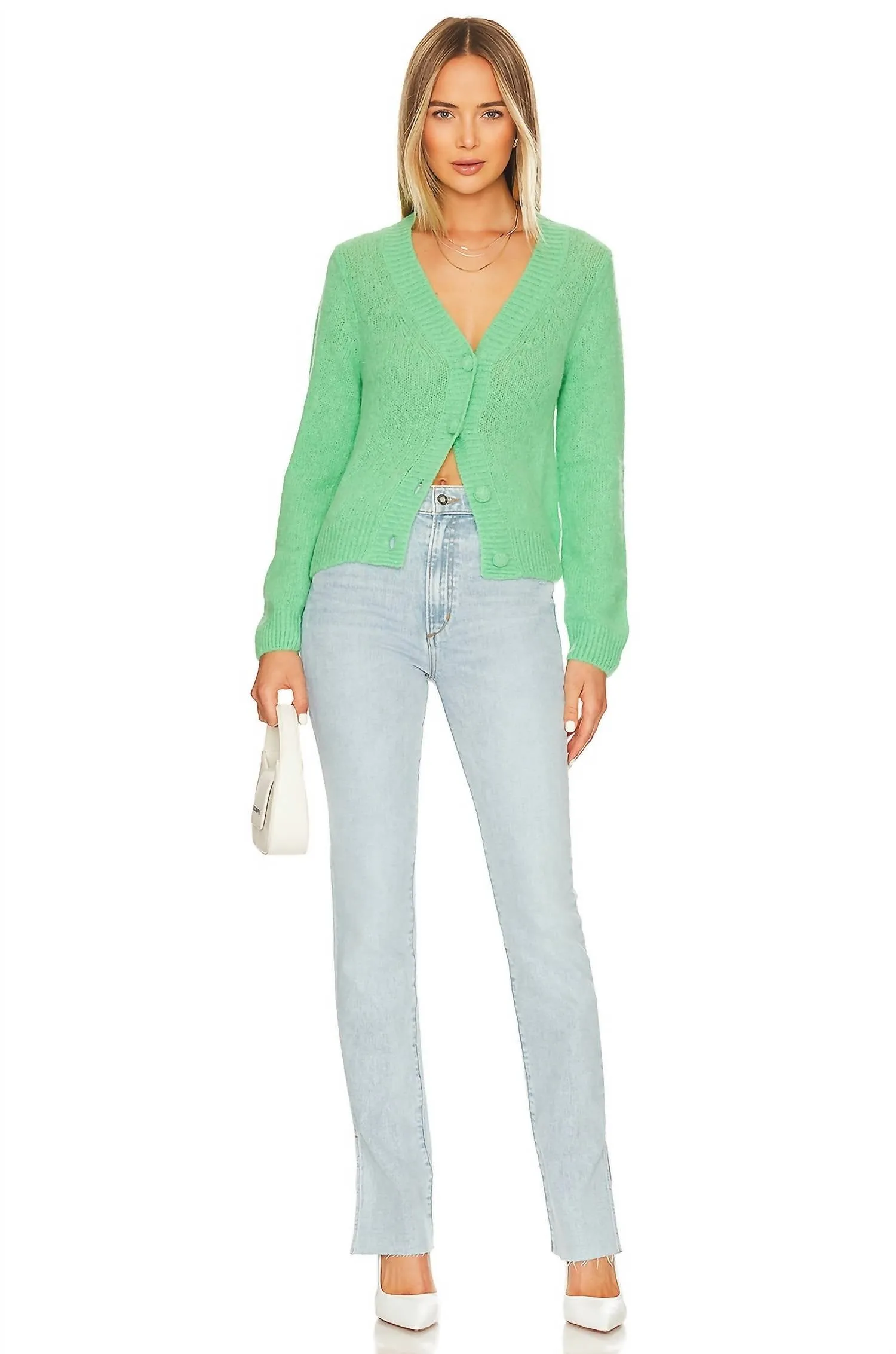 Pull cardigan fin Jamie pour femme en vert sauterelle