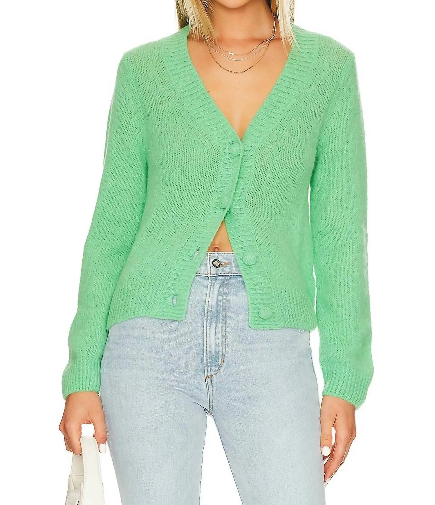 Pull cardigan fin Jamie pour femme en vert sauterelle