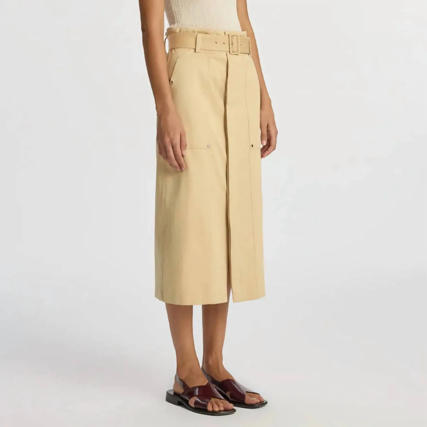Jupe ceinturée Maia pour femme en couleur latte