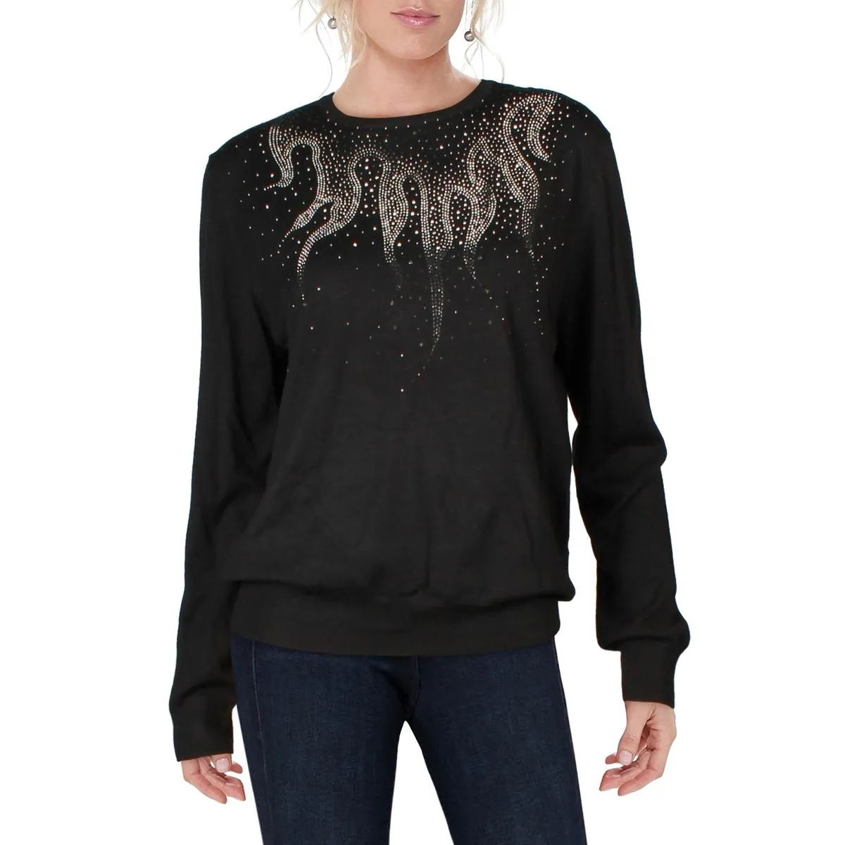 Pull-over pour femmes à col rond avec strass
