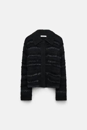 Cardigan à rayures scintillantes pour femmes en noir