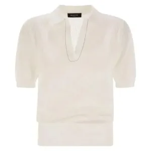 Polo Femme à Manches Courtes en Maille Ouverte Bianco Ottico