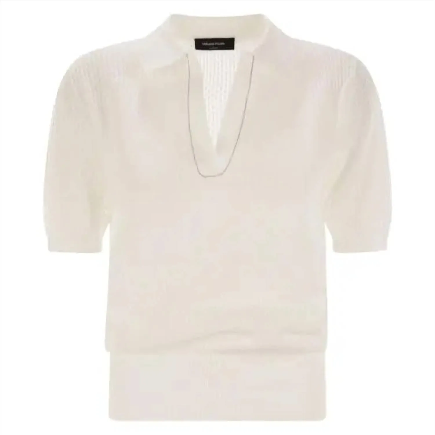 Polo Femme à Manches Courtes en Maille Ouverte Bianco Ottico