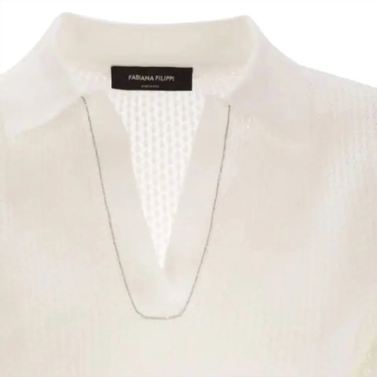 Polo Femme à Manches Courtes en Maille Ouverte Bianco Ottico