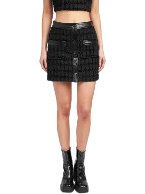 Mini-jupe en tweed pour femme avec garniture en similicuir