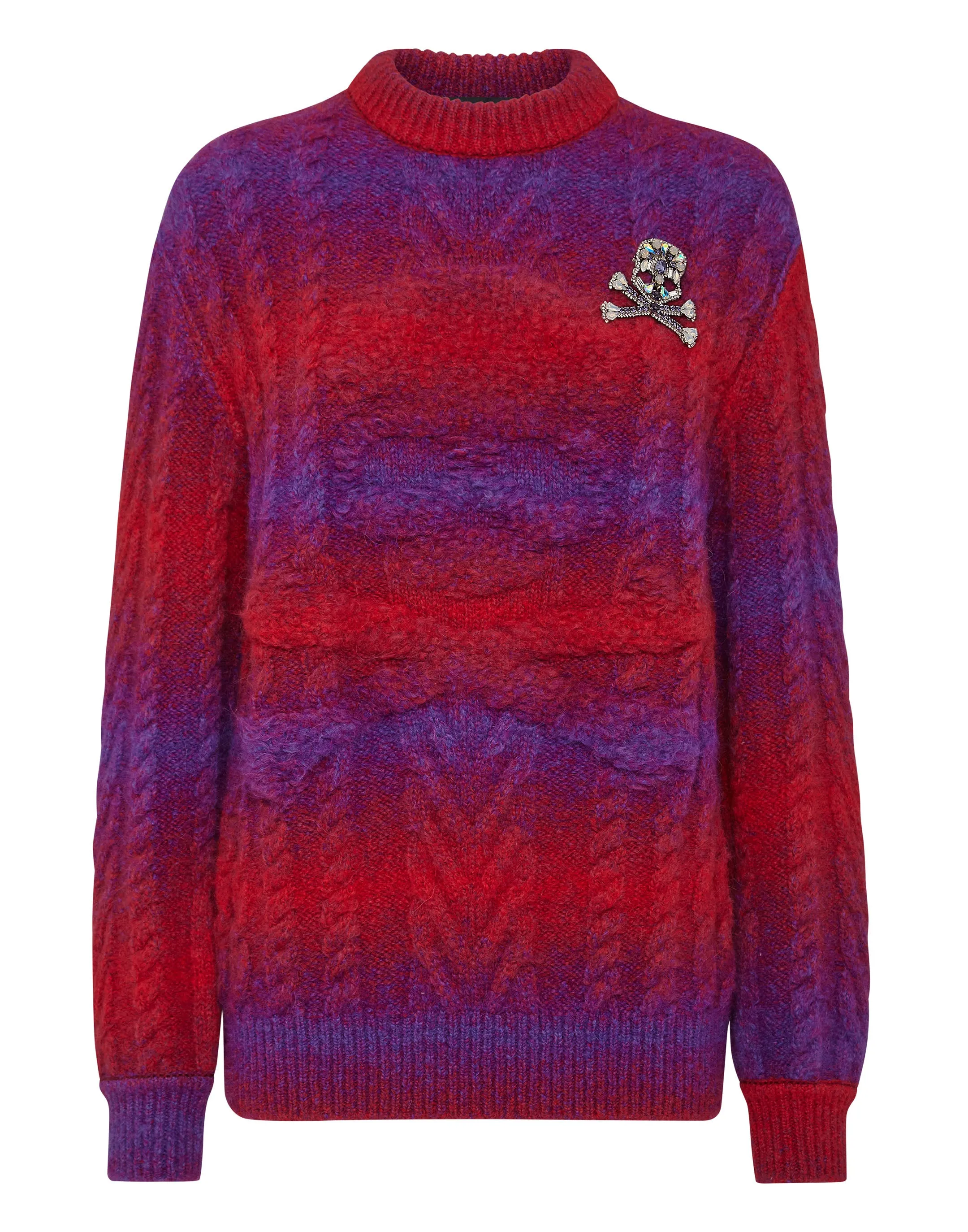 Pull en laine tricotée à col rond manches longues motif crâne et os