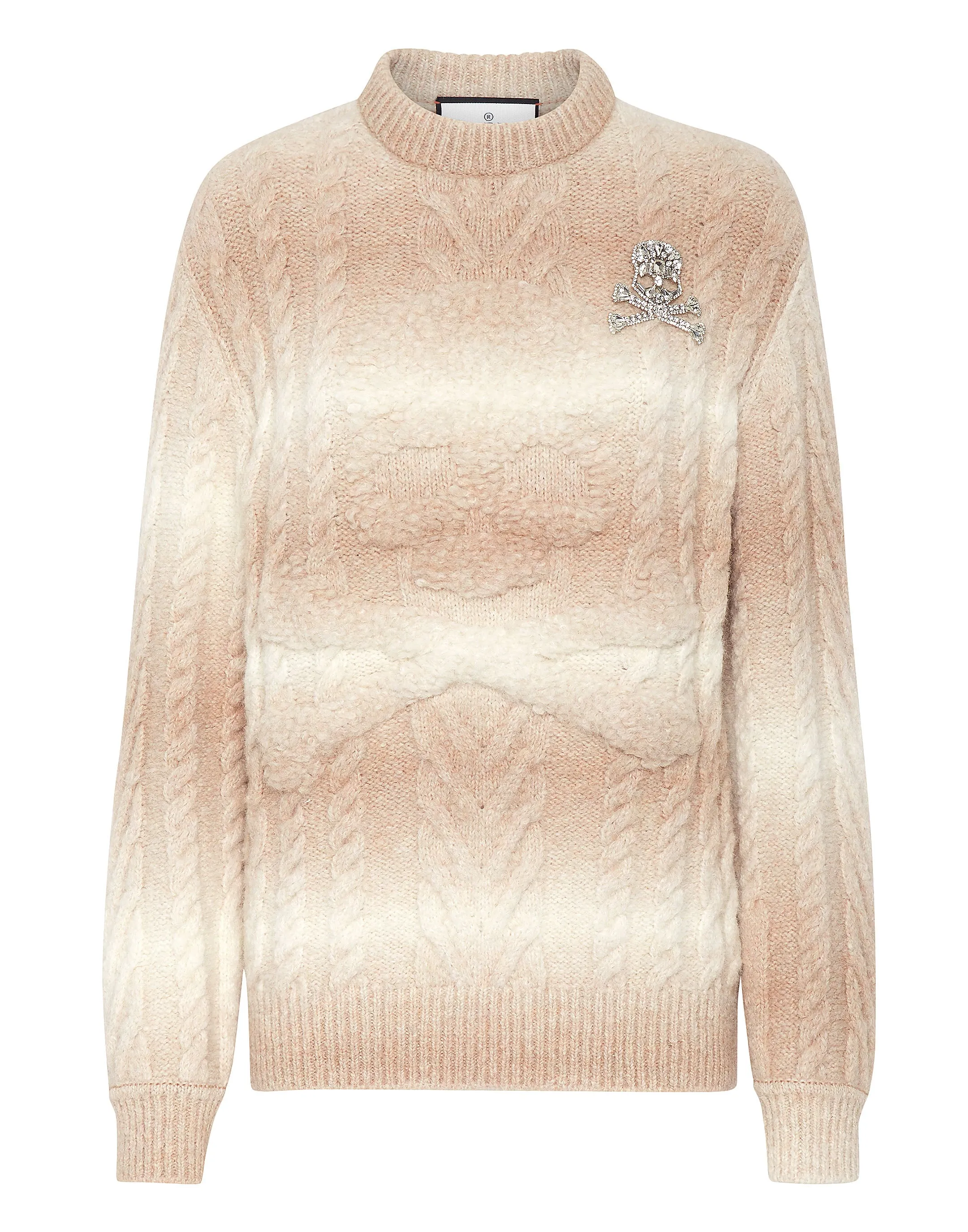 Pull en laine tricotée à col rond manches longues motif crâne et os