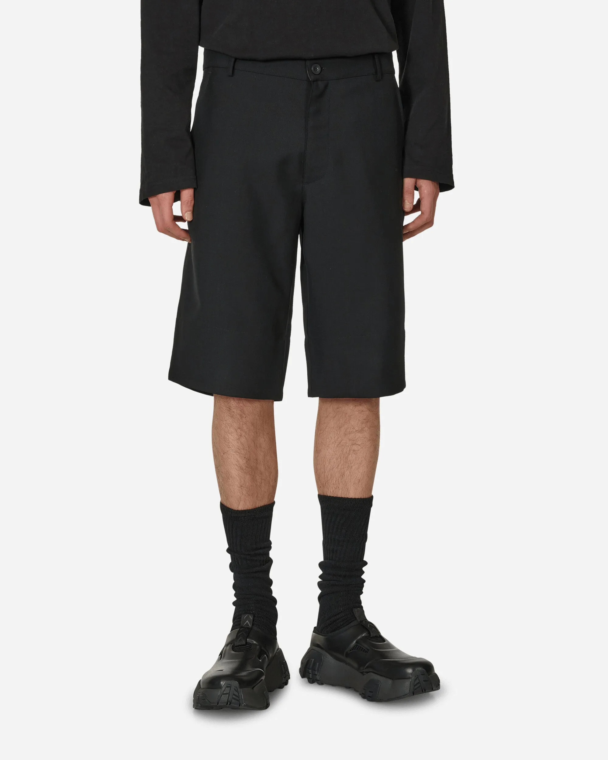 Wool Tailored Shorts Black Foldable Stand Elastic Thread Braiding