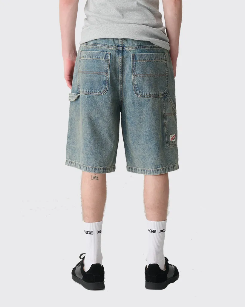 Xlarge Denim Work Short - Stained Blue Hemp Fabric Faux Fur Neck