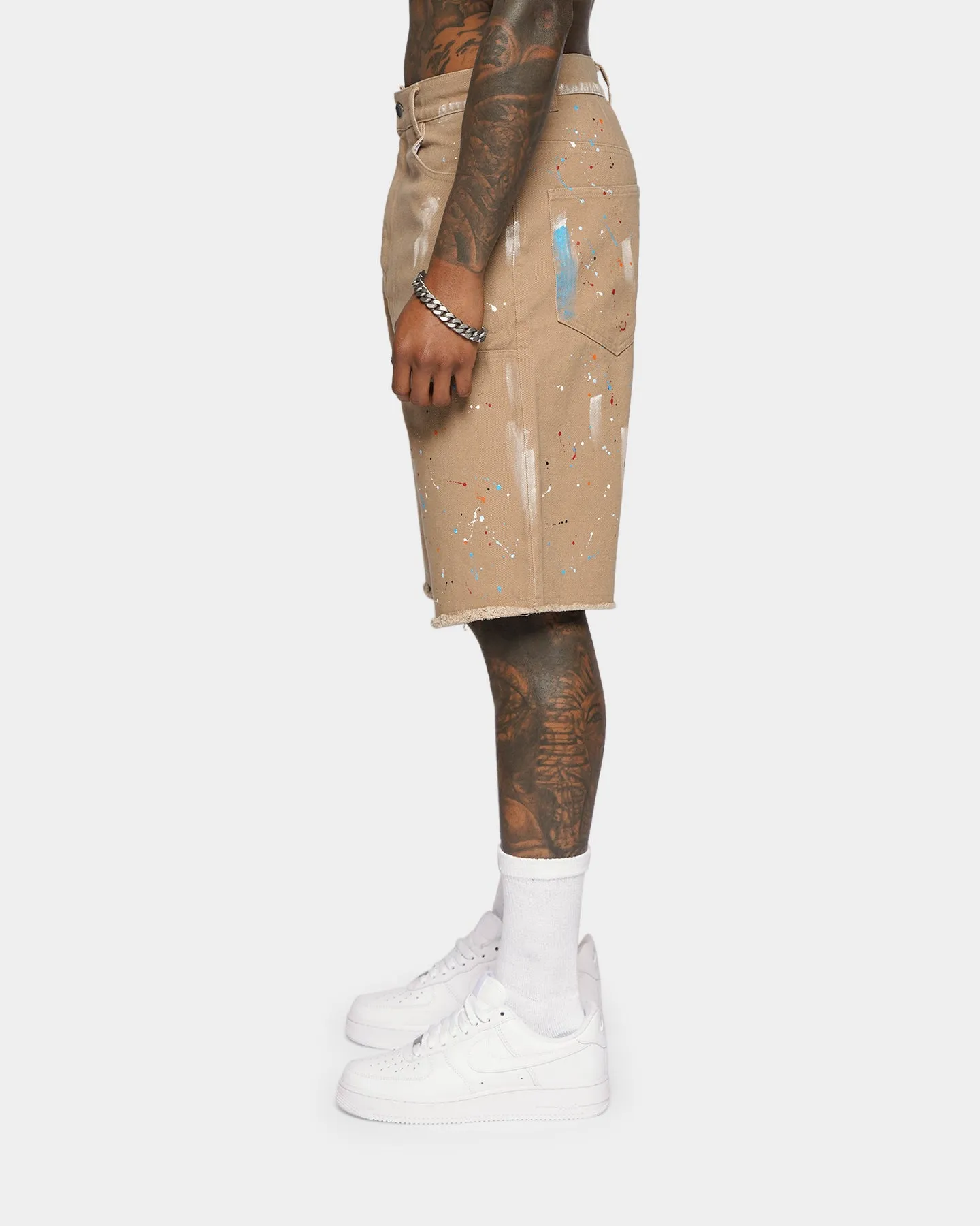 XXIII Cent Shorts à Effet Éclaboussure Beige