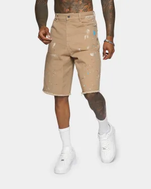 XXIII Cent Shorts à Effet Éclaboussure Beige