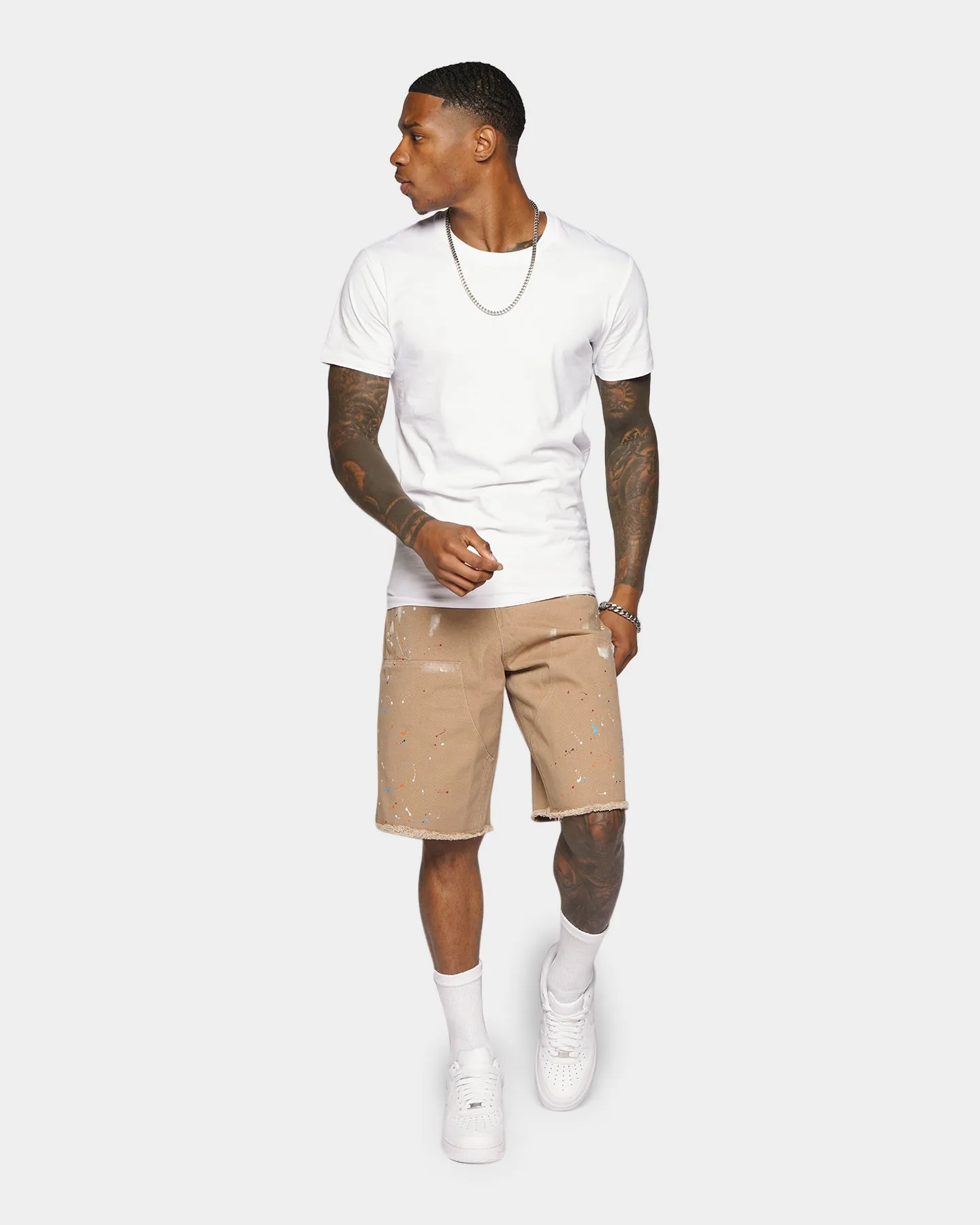 XXIII Cent Shorts à Effet Éclaboussure Beige