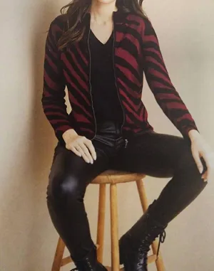 Cardigan zébré en canneberge/noir